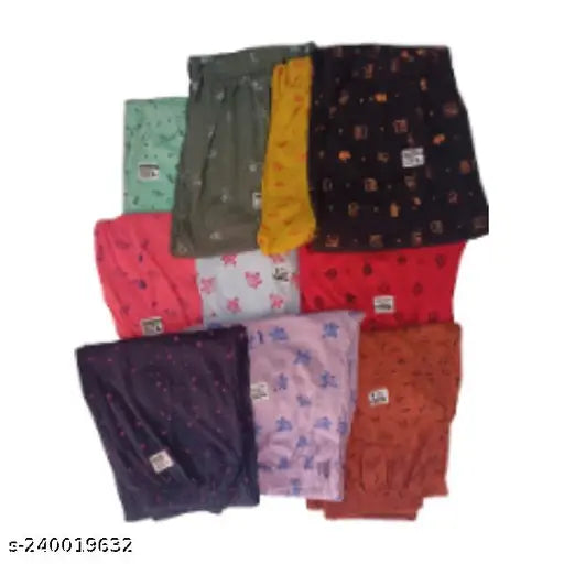 Cotton blend printed pajama combo pack (3 pieces) - calf-length lounge wear for women & girls, India origin