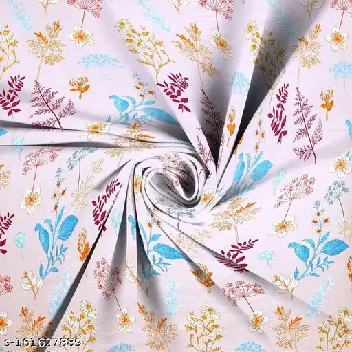 White cotton blend floral fitted double bedsheet with 2 pillow covers, ideal for summer