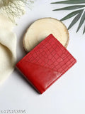 Red artificial leather men's formal wallet with 4 card slots, WALLETIN WI_CardPK_RedCroco pattern on solid background