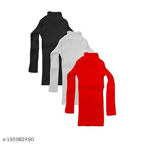 Woolen unisex warm round neck full sleeves combo T-Shirts/Inner sweaters in white, red, pink, black (pack of 4), ideal for winter wear