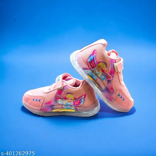 Transparent sole with printed frozen lake girls shoes in mesh and EVA material for ages 2-10 years old on display stand