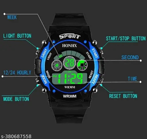 Multi-colored digital watch combo for kids, gray dial with black strap, ideal for unisex casual wear, Made in India on wrist