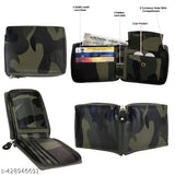 Stylish vegan round zip wallet, faux leather, army print design, perfect for men and women