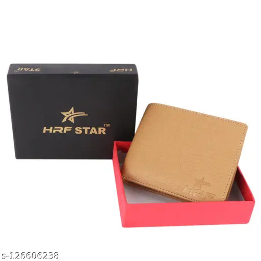 Brown faux leather men's wallet by HRF STAR Designer, features 2 compartments and a sleek modern design. Perfect for gifting or personal use." (103 characters)