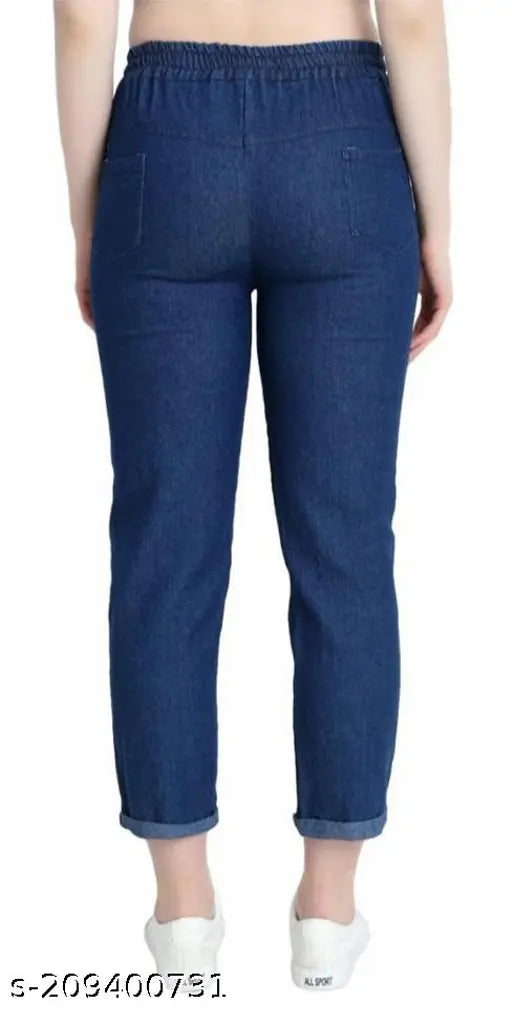 Dark denim fancy star print jogger - Solid pattern, Indian-made jean wear