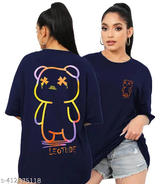 Acrylic, oversized round neck t-shirt for women, printed net pattern on three-quarter sleeves. Trond brand clothing from India