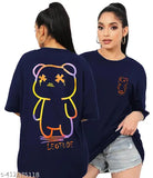 Acrylic, oversized round neck t-shirt for women, printed net pattern on three-quarter sleeves. Trond brand clothing from India