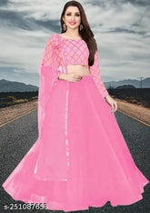 Blue checkered art silk semi-stitched lehenga choli with embellished net dupatta, Indian traditional wear