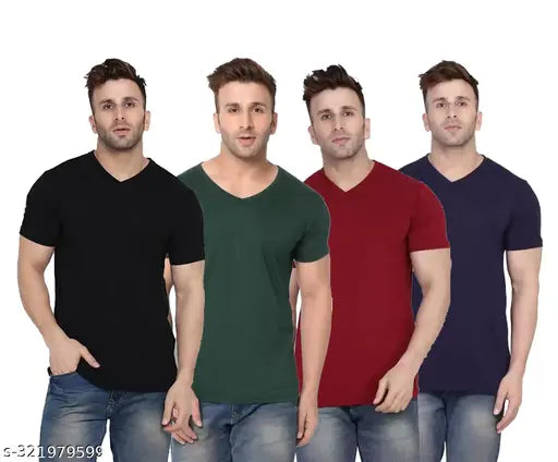 Multicolor cotton Swiftly Men's V-neck T-shirts pack of 4 - S, M, L, XL, XXL sizes for athletic wear