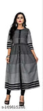 Black striped cotton 3/4 sleeves gown for girls, daily wear kurti from India