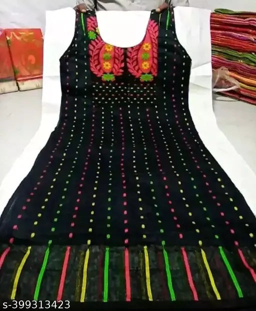 Cotton Jamdani kurti for women, sleeveless, versatile Indian fashion in vibrant colors