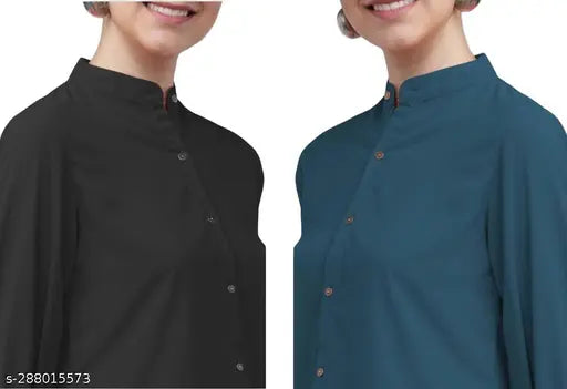 Rayon three-quarter sleeve woman's American Crepe office shirt combo, solid pattern for professional attire