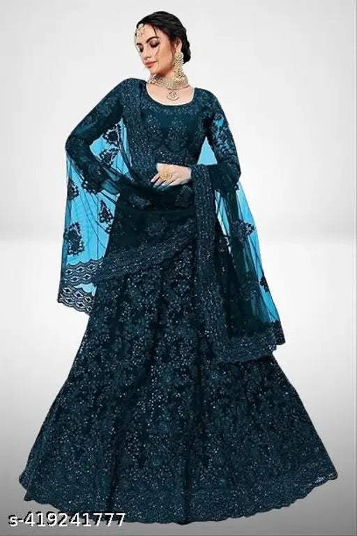 Embroidered Gujrati Lehenga Choli, free size, net fabric, heavy zari embroidery, suitable for Bollywood events