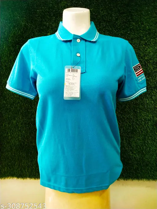 Blue cotton t-shirts for women, solid pattern, short sleeves, XS, S sizes, sports and casual wear, made in India