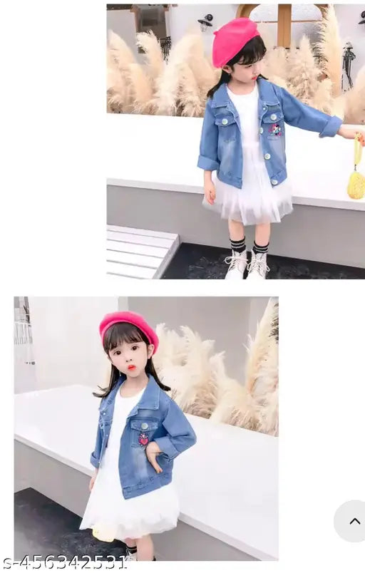 Blue denim cutebaby jacket by 24Girls, printed pattern on long sleeves for kids aged 3-7 years from India