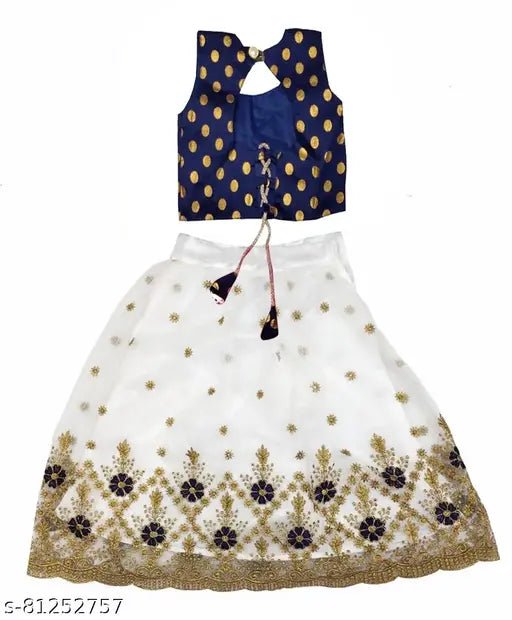 Silk and net flower embroidered lehenga choli for girls aged 3-8 years, semi-stitched, India origin