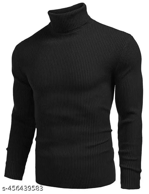 Black cotton long-sleeved men's t-shirt by Urban Forge, solid high neck design