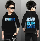 Printed cotton kids sweatshirt with hoodie, long sleeves, vibrant design for cooler weather, size 7-8 years