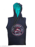 Kid sleeveless hooded cotton tshirts, anti bacterial, printed pattern for kids, 4-5 years size measurement included