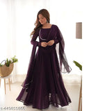 Purple georgette Anarkali fit and flare gown with dupatta, elegant Indian bridal wear for special events