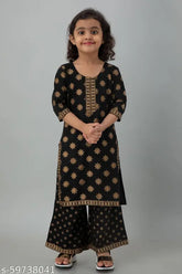 Rayon printed A-line kurta plazzo sets for kids, 4-5 and 5-6 years old, Indian origin