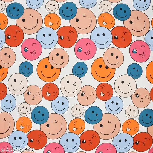 Designer super soft glace cotton smiley face double bedsheet (72x78), with 2 matching pillow covers (16x27). Breathable, wrinkle-free, and colorfast. Perfect for summer. Indian handloom quality