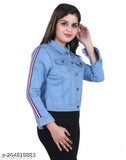 Colorful denim jacket collection (India), high-quality light and dark denim for girls' winter fashion, featuring solid patterns in sizes S-XL
