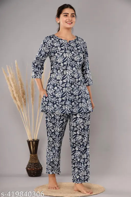 Cotton printed net pyjamas for women, Nunchii Night Suits for a comfortable sleep, made in India