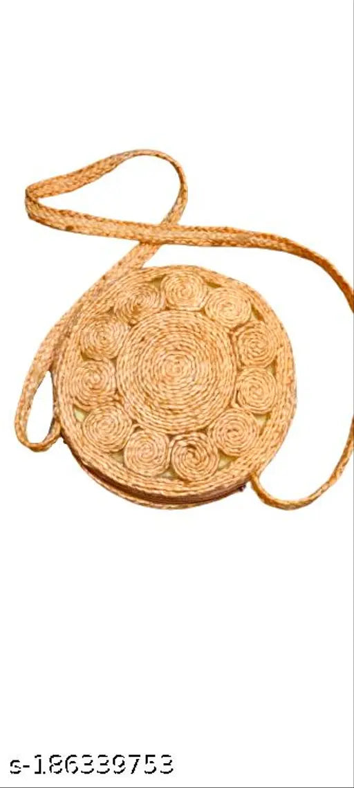 Golden jute sling bag, 10x2x10 inches, self-design, free size, Eco-friendly accessory for women