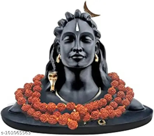 Miniature Adiyogi statue with 5 Mukhi Rudraksha Mala - Hindu religious idol, symbolizing spiritual transformation, unique art piece for home or office, reminder of inner peace, connection to ancient traditions, and a thoughtful gift idea, handcrafted in India