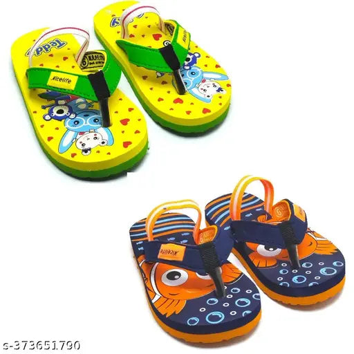 EVA sole cartoon character printed kids slippers collection, featuring boys flip flops and girls sizes: 9-12M, 12-18M, 18-24M, 2-2.5Y