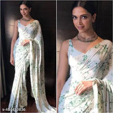 Georgette Bollywood-inspired party saree with printed net blouse, single size, made in India