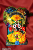 Multicolor plastic and wood Lord Jagannath decorative showpiece, 23cm high, 14cm wide, 4cm deep - Indian handicraft artifact for home or car