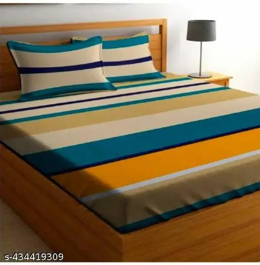 SK Premium 220 TC wrinkel-free striped cotton bedsheets for double KING bed, genuine Indian manufacturer