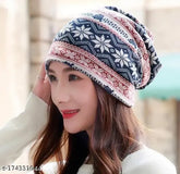 Wool multi-color ponytail beanie for women, warm winter cap with floral design - 56-58CM/22"-22.8", cozy and stylish accessory for ladies