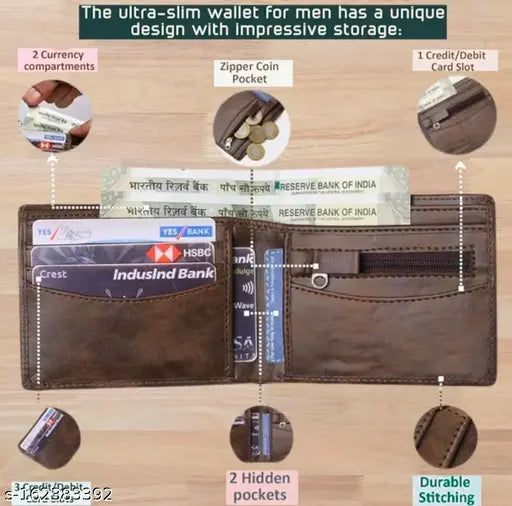 Brown genuine leather ALSAFAR formal wallet, 8 card slots, sleek design for men's evening/party events