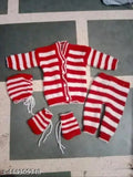 Woolen striped sleeves sweaters, soft & warm, cute animal pattern, ideal for baby's winter wear (0-3M), India origin