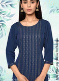 Embellished crepe printed kurta set with palazzos, trendy look, fashion-forward Indian wear from HAVYAA