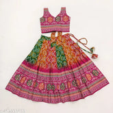 Bright floral rayon lehenga choli for girls aged 28 years, fully stitched & printed