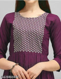 Rayon embroidered yoke anarkali kurti, trendy three-quarter sleeve for women, L (bust size 40"), XL (bust size 42"), XXL (bust size 44")