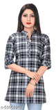 XL cotton printed checkered top, three-quarter sleeves, women's fashion from India