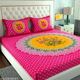 Rajasthani Jaipuri double bed bedsheet & 2 pillow covers, vibrant floral print on 100% cotton, ideal for adult use in summer seasons