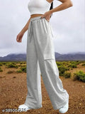 Grey women's cotton blend trousers with 6 pockets for daily wear, solid design from APRIX