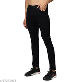 Black denim men's slim-fit jeans, stylish abstract net pattern, India origin