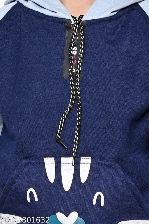Indian-made, wool Toddler Casual Set: Full sleeve hoodie & pants with cartoon print - single unit, suitable for travel, gym, beach, sports practice. Comfy and durable, features two side pockets and one chest pocket