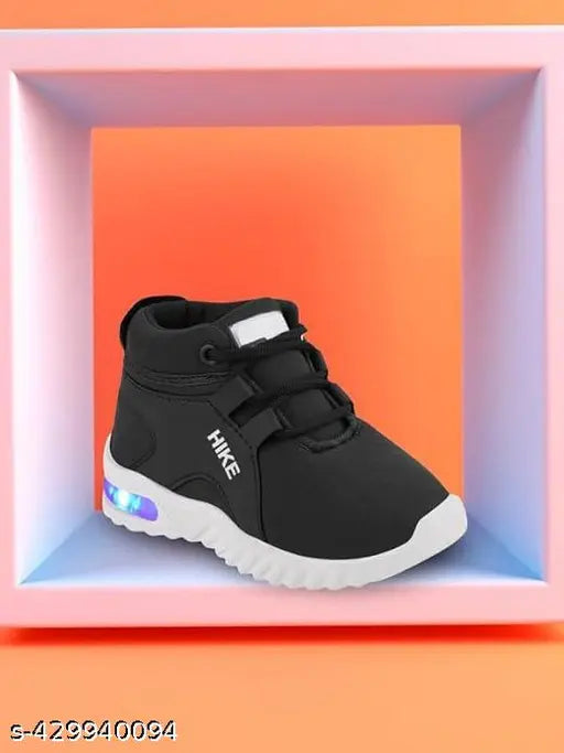 Redburg Kids LED light shoes for boys and girls, casual black synthetic sneakers with lace-up detail - ideal for play