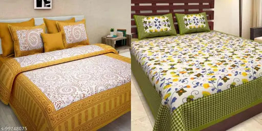 Superfine cotton Jaipuri double bedsheet combo, 4 pillow covers included, ideal for summer adult use from India