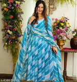Multi-color anarkali gown set with dupatta, gota patti style, women's partywear, georgette fabric, Black Bollywood dress