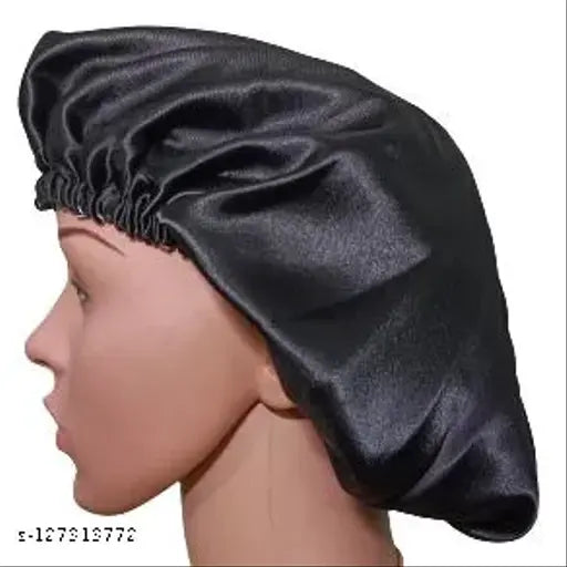 Peach and black adjustable Armoxa satin silk bonnet set for curly hair, perfect for sleep protection and various hair wrap uses
