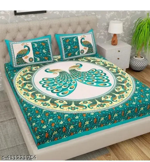 Jaipuri cotton bedsheet, double queen size, 180 thread count, 2 pillow covers, Indian-origin home decor